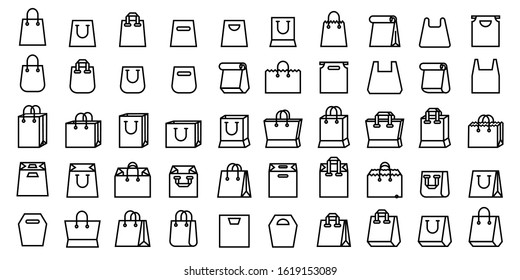 Paper bag vector icon set, line design
