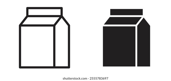 Paper bag vector icon set in black color.