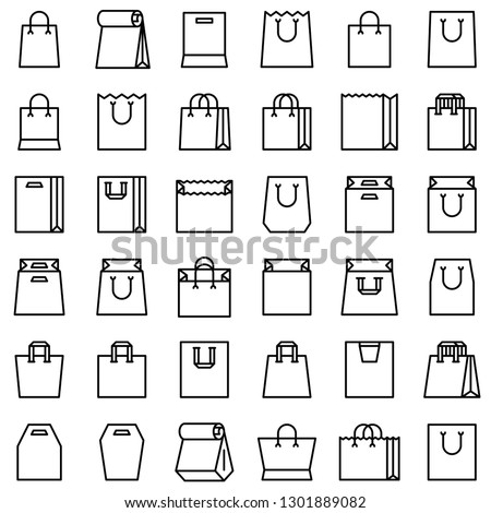 Paper bag vector icon set, line design