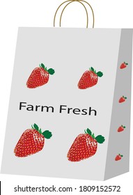 ilustración vectorial de bolso de papel con fondo blanco con fresa roja 