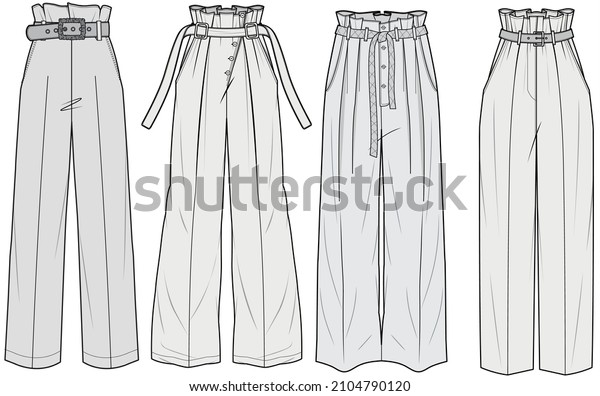 Paper Bag Waist Wide Leg\
Formal Pant. Fashion Illustration, Vector, CAD, Technical Drawing,\
Flat Sketch.