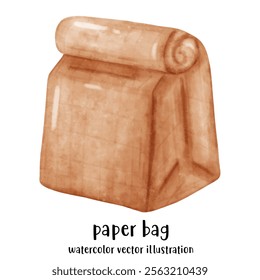 Paper bag in watercolor style, eco bag, reuse vector illustration