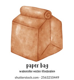 Paper bag in watercolor style, eco bag, reuse vector illustration