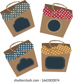 Paper bags with designs on the front of the bag