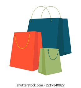 Paper bags of different sizes and colors isolated on a white background. Shopping concept. Shopping icon.