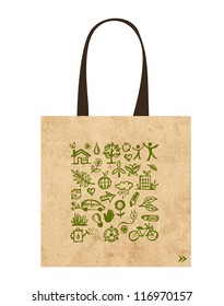 Paper bags with green ecological icons design