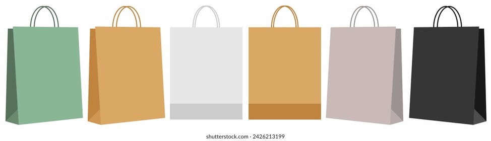 Paper bags with handle, Paper bag mock up, Shopping bag template isolated on transparent.