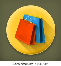 Bolsas de papel, icono del vector de sombra largo