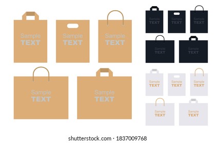 Paper bags. Mockup set of Shopping Bag for branding and corporate identity design. White and black. Flat style