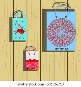 Paper bags set, different kind of design. Paper bags set, for valentine day`s of design