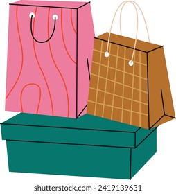 Paper Bags And Shoe Box Vector Illustration