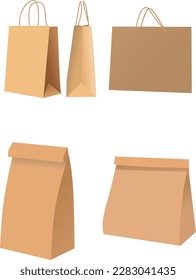 Paper bags vector illustration. Shopping bag, recycle brown paper bag.