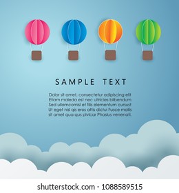 Paper balloon and clouds design on blue sky background. vector illustration