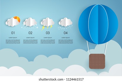 Paper balloon and clouds design on blue sky
