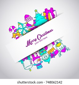 Paper band on colorful christmas symbols  inclined