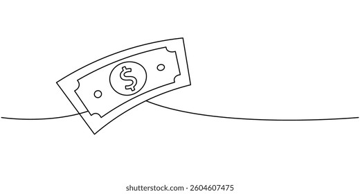 Paper bank note one line continuous drawing. Money investment and online payment service. Vector illustration.