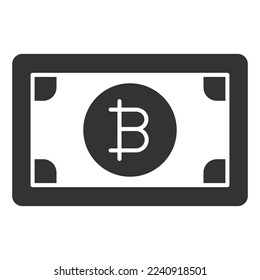 Paper banknote with bitcoin - icon, illustration on white background, glyph style