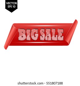 Paper banner advertising red big sale, ribbon, invitation
