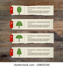 Paper banner background and tree symbol on wooden texture background, Natural banner idea concept - Vector illustration