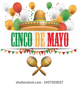 Paper Banner Cinco de Mayo Buntings Balloons. Eps 10 vector file.