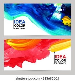 Paper banner horizontal set with colored paint drawing isolated vector illustration