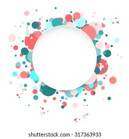 Paper banner on the background of flying circles. Stock vector.