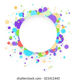 Paper banner on the background of flying circles. Stock vector.