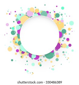 Paper banner on the background of flying circles. Stock vector.