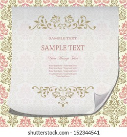 paper banner on damask seamless pattern  eps10 