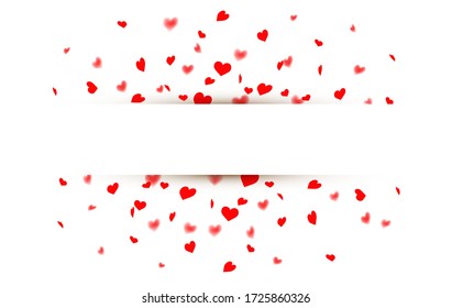 Paper Banner with red heart confetti outburst and copy space. Festive template design for mother's day, valentine's day, weddings, birthdays or romantic  occasions.