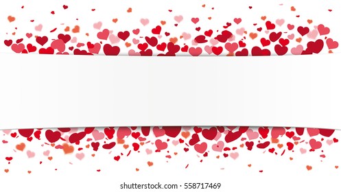 Paper banner with red hearts. Eps 10 vector file. 