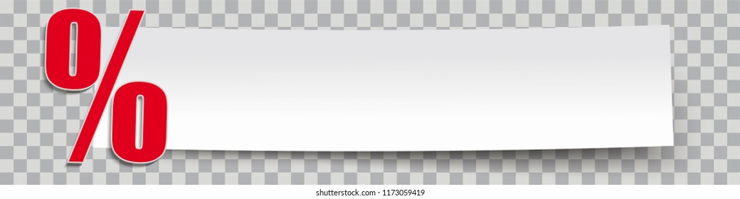 Paper banner with red percent with shadows on the checked background. Eps 10 vector file.