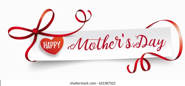 Paper banner with ribbon, hearts and text Happy Mother's Day. Eps 10 vector file.