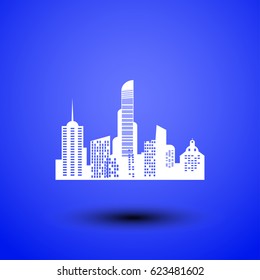 Paper banner with small town. Vector illustration.