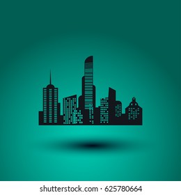 Paper banner with small town. Vector illustration.