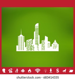 Paper banner with small town. Vector illustration.