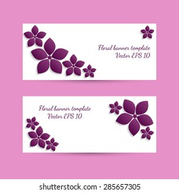 Paper banner template with flower ornament on pink background. Vector EPS 10