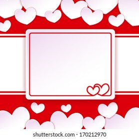 Paper banner with two hearts on the background with paper hearts