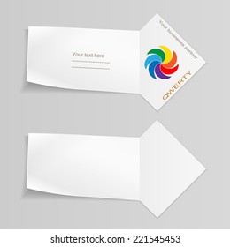 Paper banners with colored logo. Paper labels for your text.  Ribbon, arrow for note. Stationery. Vector isolated. 10 eps.