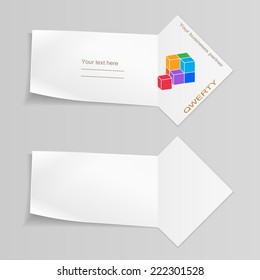 Paper banners with cube logo. Paper labels for your text.  Ribbon, arrow for note. Stationery. Vector isolated. 10 eps.