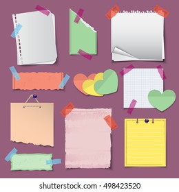Paper Banners And Notes Icons Set Isolated On Purple Background - Vector Illustration, Graphic Design. For Web,Websites, App, Print, Presentation Templates, Mobile Applications And Promotional Materials