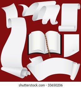 Paper banners, scrolls and book set (vector, CMYK)