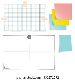 Paper banners set, torn and crumpled, different color and form, vector