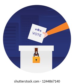 Paper baptized with vote going inside a box denoting ballot box icon