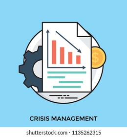 
Paper with a bar graph showing downward trend of money that business is in crisis whereas gears showing management 
