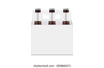 Paper Beer Bottle Carrier Packaging Box Mockup Isolated on White Background. Vector Illustration svg