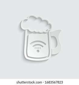 Paper Beer mug icon.  free wifi Beer mug icon vector/ beer glass. logo. Beer advertising. 