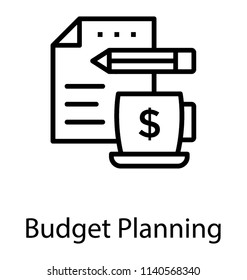 A paper bill with the cup of dollar and pencil, budget planning concept 