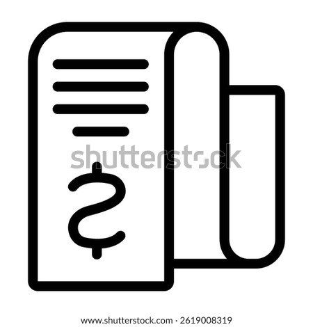 Paper bill with dollar line icon, exhibition concept. Vector graphics. Dollar check, money payment sign on white background, style mobile or design