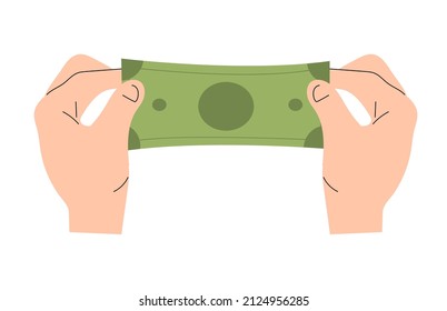 Paper bill in hand. Cashback, financial assistance and support. Currency concept. Vector isolated flat illustration. White background